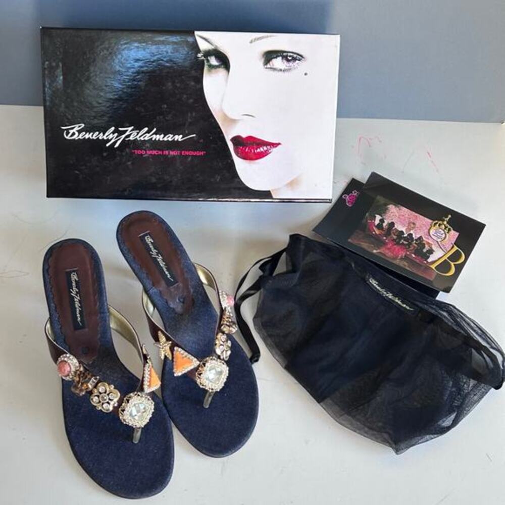 Beverly‎ Feldman heels slides size 9.5 jeweled leopard kitten beachy VTG mobwife